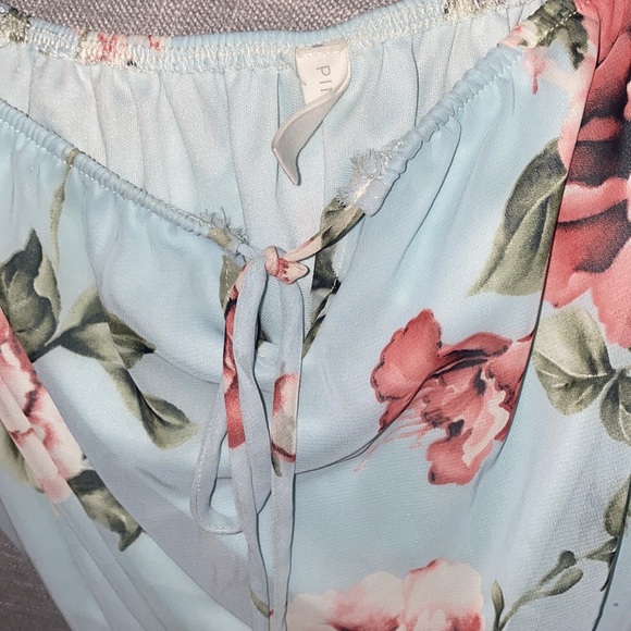 Light Blue Floral Chiffon Off Shoulder Maxi Dress - Picture 3 of 3